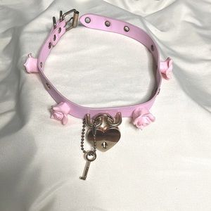 Pink Roses and Heart Lock Choker
